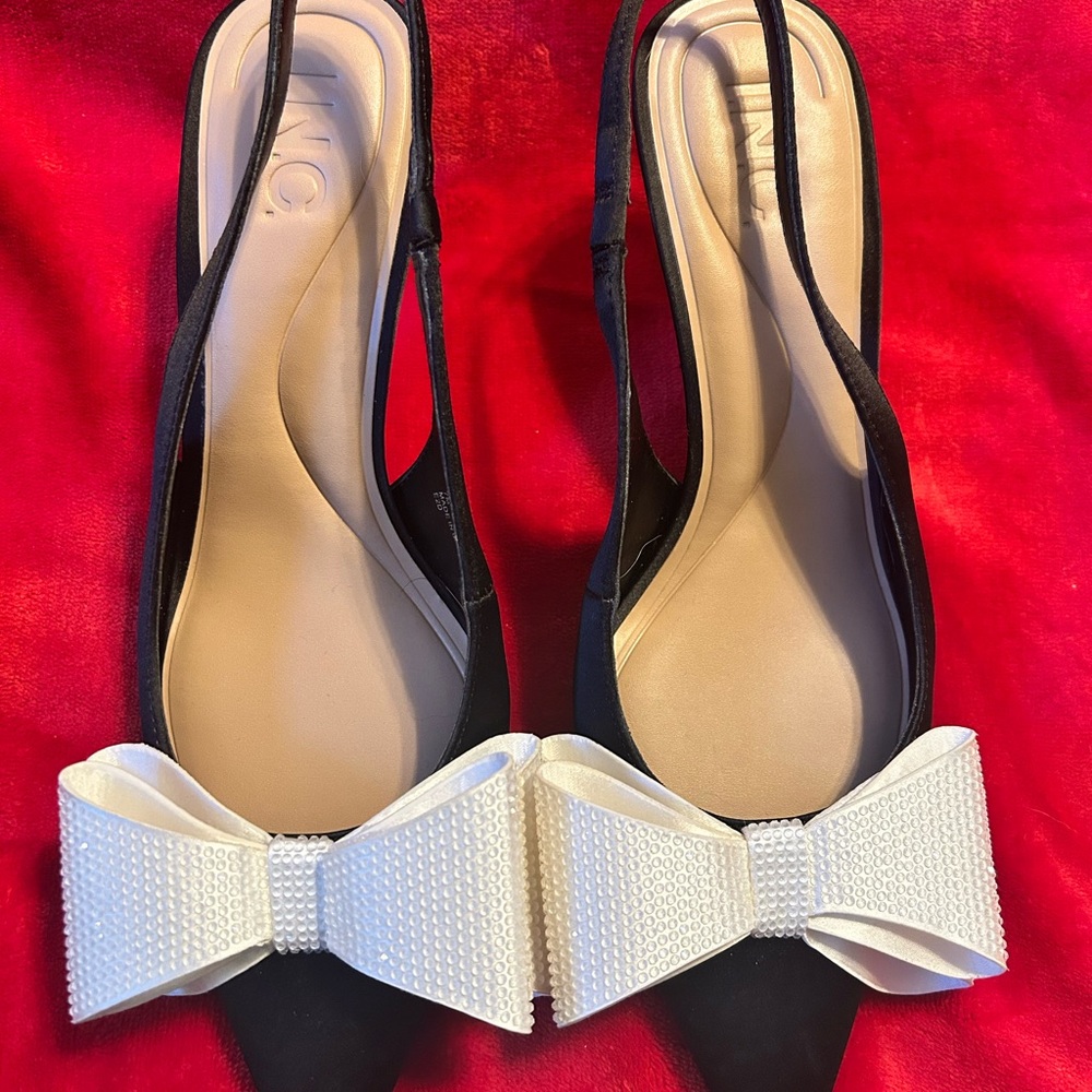 INC International Concepts Black and White Bow Heels - Picture 2 of 6